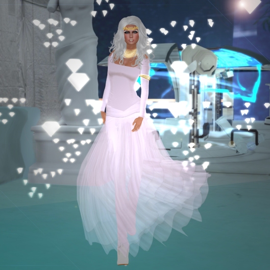 Shar's Satine Mesh White Gown
